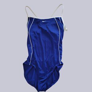 Nike Womens Blue One-Piece Swimsuit With White Trim Size 12
